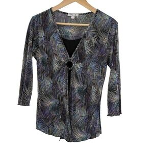 Only 9 Women's Sheer Overlay Abstract Print Blouse Black Inner‎ Top Size Medium